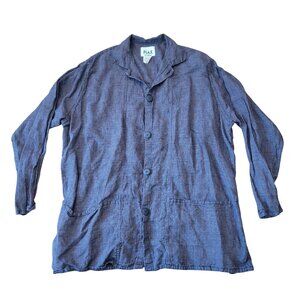 Flax Angelheart L Black Gray Stripe Linen Button Up Jacket Pockets Lagenlook Coa